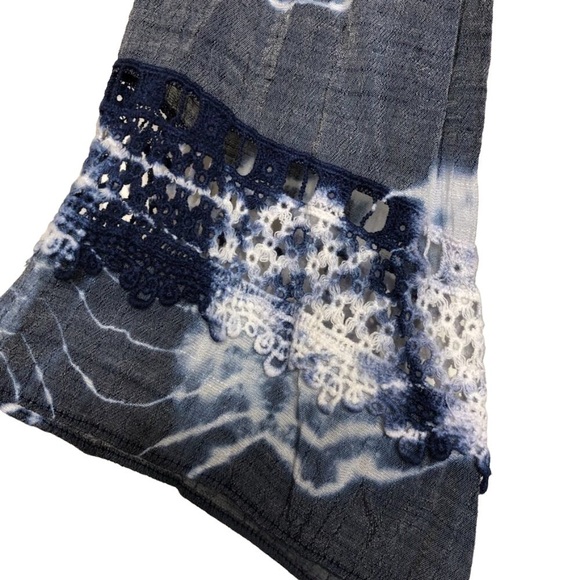 A. BYER - High-Low Navy Blue & White Tie Dye Striped Scoop Neck Top - Size Large - Picture 5 of 8